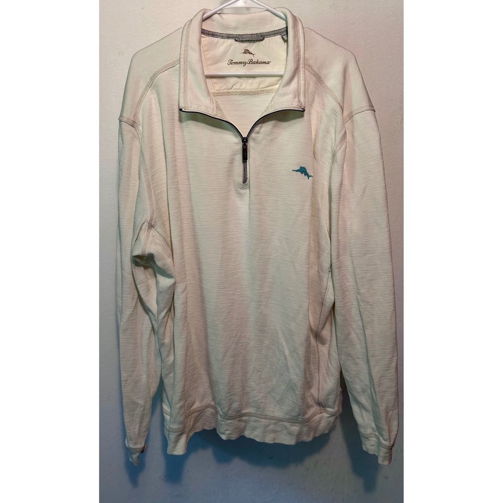 Tommy Bahama Mens XXXLT White Quarter Zip Pullover Pima Cotton Tencel Knit